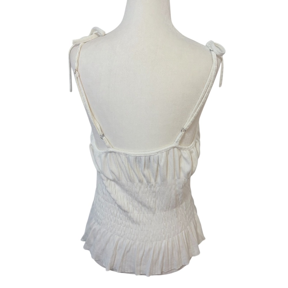 Kendall Kyle Medium White Smocked Tie Strap Peplum Tank Top Women - Picture 6 of 8